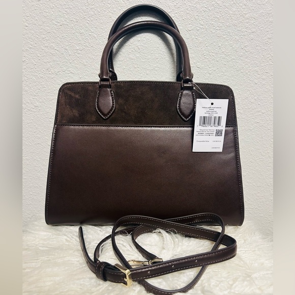 Kate Spade Madison Suede Mixed Material Hot Fudge Brown Satchel Crossbody NWT - Picture 2 of 8